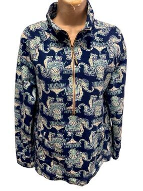 Lilly Pulitzer Skipper Popover Joy Ride Elephant Print Pullover Women’s Medium